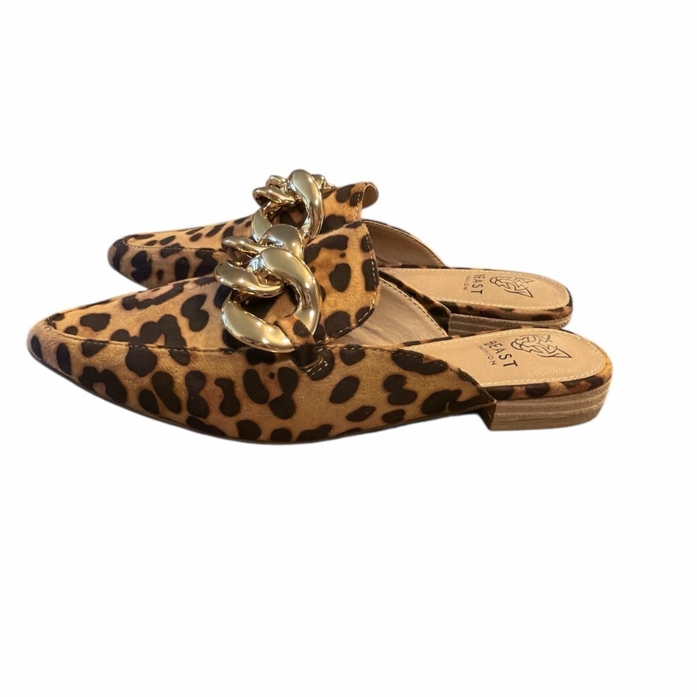 Beast Fashion Leopard Print Mules Brown Black Size 7.5 Slip On Pointed Toe NEW - Picture 5 of 12